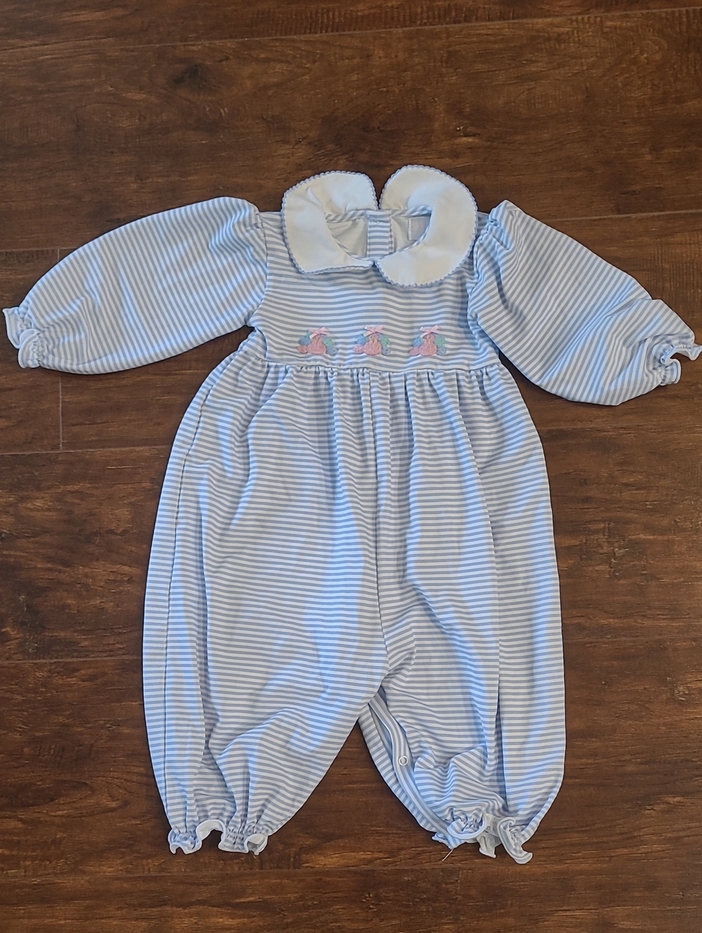 Cecil & Lou Baby Blue Striped One-Piece Romper with Peter Pan Collar Cotton 12 M